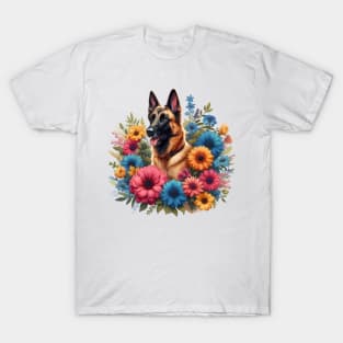 A malinois decorated with beautiful colorful flowers. T-Shirt